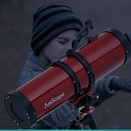 Image of AmScope Reflector EQ Telescope with Equatorial Mount, 130mm Aperture, 650mm Focal Length, Stainless Steel Tripod and Red Dot Finder