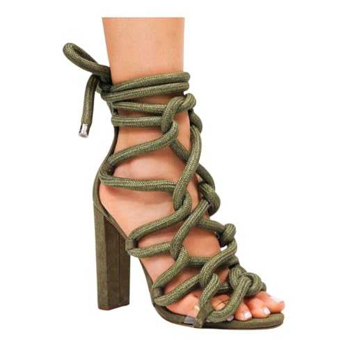 Liliana Women Chunky heel rope lace up high heel sandals2