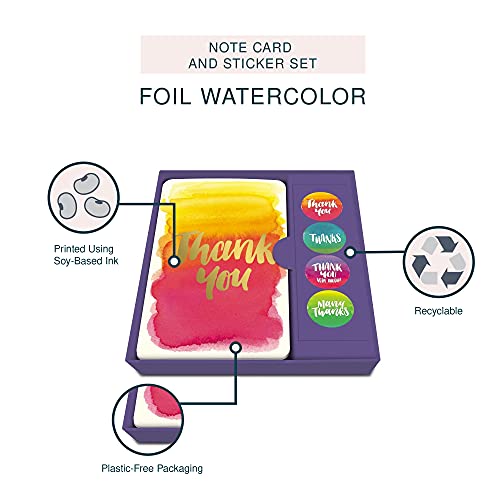 Image of Studio Oh! Deluxe Assorted Blank Greeting Cards Set and Matching Envelopes, Decorative Seal, 4.5 inch x 5.5 inch, Thank You Note Cards, Clear Display Poly Bag, 260 GSM Paper Weight, Foil Watercolor