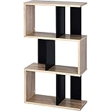 ワイエムワールド 本棚 収納ラック ディスプレイラック スリム 木製 S字 3段 幅59 奥行24 高さ104 オーク ブラック 00-166