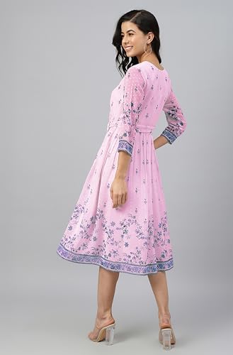 Image of Janasya Women's Dobby Georgette Floral Printed Fit & Flare Dress