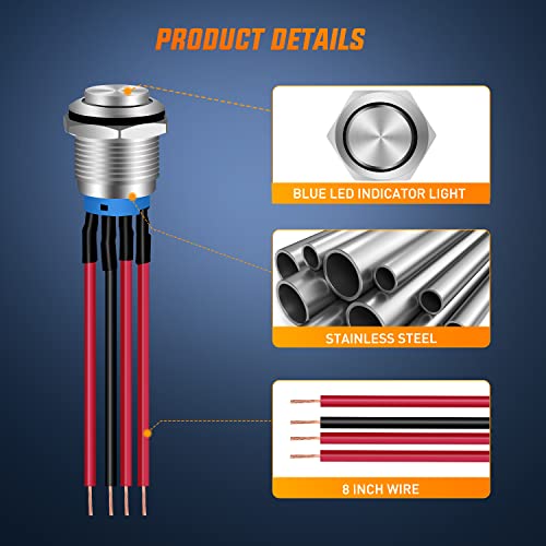 Image of Nilight 19mm Push Button Switch 5 Pack Pre-Wired SPDT 12V 24V Self-Locking | IP65 waterproof round latching LED switches with 4-pin socket wire harness for marine and automotive