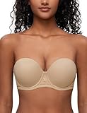 Deyllo Women's Strapless Bra Padded Cup Push Up Plus Size Full Coverage Underwire Support(Nude,42F)