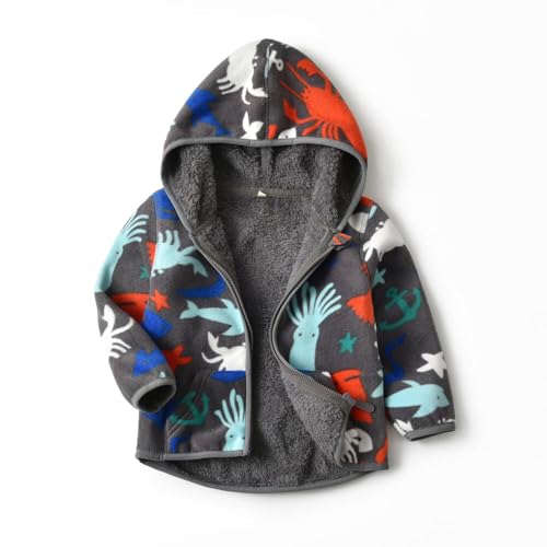 PINU Fashion Cool Print Fleece Hooded Jacket for Toddlers Kids Unisex Winter Autumn Spring Warm Cartoon Outerwear2