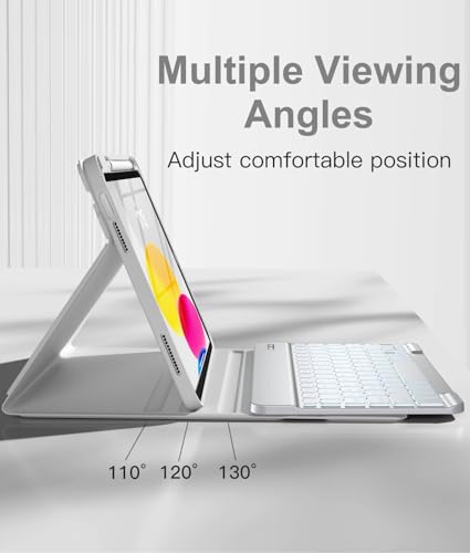 Image of Hamile for iPad 11th 10th Generation Case with Keyboard - 7 Colors Backlit Wireless Detachable Folio Keyboard Cover with Pencil Holder for iPad A16 11-inch 2025 10th Gen 10.9 Inch 2022 (Light Gray)