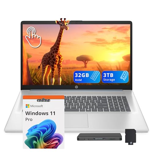 Image of HP 17.3 inch HD+ Touchscreen Laptop, Intel Ultra 7 255U, 32GB DDR5, 3TB Storage (2TB SSD+1TB Docking Station), Intel Graphics, Backlit Keyboard, Num Pad, Webcam, Wi-Fi 6, Win 11 Pro, Moonlight Blue