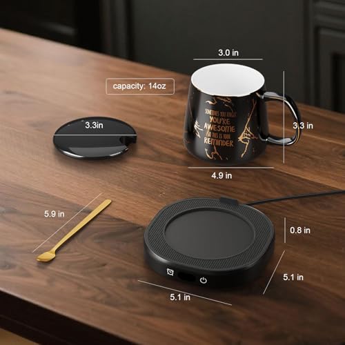 Image of Coffee Mug Warmer Set for Desk Electric Heated Tea Cup Warmer Candle Heater | You are Awesome Mug Warmer Set, 4 Temperature Setting & 8H Auto Shut Off, Office Beverage Tea Coffee Lovers Gift for Men
