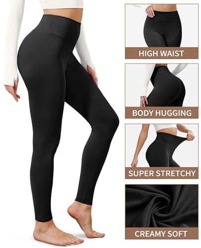 VALANDY Creamlush Leggings for Women High Waisted Tummy Control Leggings Buttery Soft Yoga Pants(S-5XL) Black - Image 4
