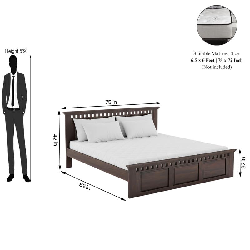 Image of Amazon Brand - Solimo Solid Sheesham Wood Kuber King Size Bed Without Storage + 2 Bedside | Wooden King Size Cot Bed | Double Bed with 2 Bedside Furniture for Bedroom (Walnut Finish)