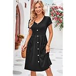 OUGES-Womens-V-Neck-Button-Down-Skater-Dress-with-Pockets
