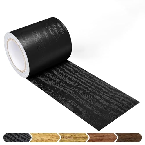 Image of Black Colour Wood Border Wallpaper Peel and Stick Wooden Contact Paper for Countertops Border, Wall Corners Stickers and Wall Decor Waterproof Self Adhesive 6x120 Inch
