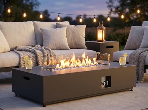 NICESOUL 56" Outdoor Propane Fire Pit Table, 50,000 BTU Rectangle Natural Gas Firepit with Tank Table, No Assembly Low Profile Fire Table for Outside Patio & Backyard, CSA Certified, Dark Gray