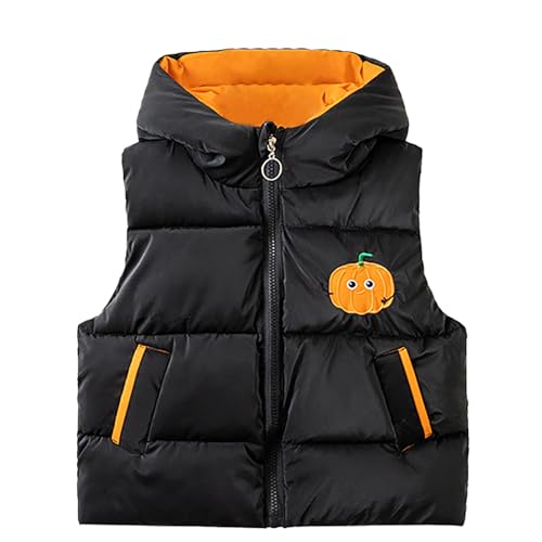 BILIKEYU Toddler Little Girls Boys Halloween Puffer Vest Coat Pumpkin Graphic Zip Up Sleeveless Hooded Jacket 1