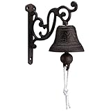 Blulu Outdoor Dinner Hanging Bell Cast Iron Wall Mounted Bell Large Heavy Duty Rustic Vintage Doorbell for Outside Front Door Garden Home Decor, Clear Sound(Classic Style)