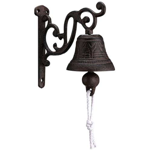 Blulu Outdoor Dinner Hanging Bell Cast Iron Wall Mounted Bell Large Heavy Duty Rustic Vintage Doorbell for Outside Front Door Garden Home Decor, Clear Sound(Classic Style)