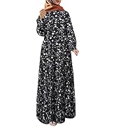 LAGKQS Women Chiffon Muslim Dress Middle East Arabian Robe Islamic Floral Printed Abaya with Belt...