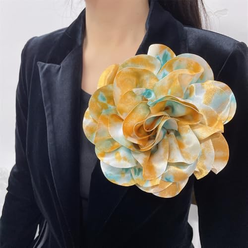 Image of Dainty Dyed Satin Fabric Leopard Print Rose Flower Extra Large Big Brooches Lapel Pins for Women Delicate Silk Floral Flower Oversized Brooch Pin for Wedding Party Banquet Dress Suit Ceremony Clothes Accessories Jewelry Gifts 7.5in