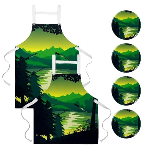 Tablier de cuisine pour restaurant et bistrot avec motif rivière et soleil