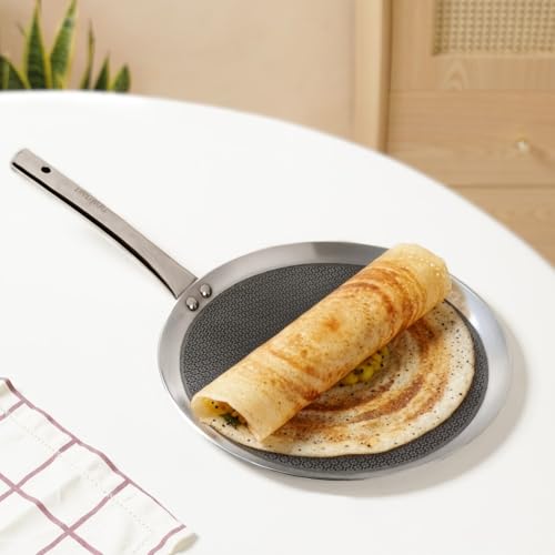 Image of Nestasia Triply Stainless Steel Honeycomb Dosa Tawa (32 cm) - Non Stick Scratch Resistant Tava for Healthy Cooking | Induction & Gas Stove Friendly, Even Heating, Less Oil Use