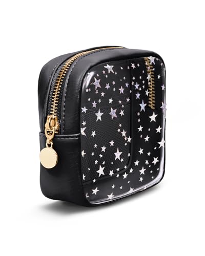 Wandering Nature Clear Makeup Bag for Purse Mini Make up Cute Cosmetic Bag Pouch for Women with Slip-in Pockets Travel Toiletry Essentials Eco Vegan Leather Organizer Bags(Patent Pending) 2-Pack