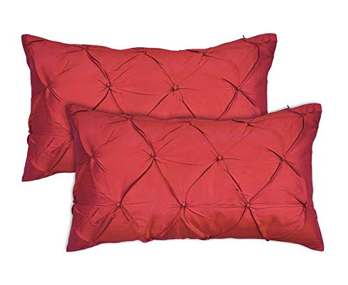 Craftbot 100% Pure Silk Dupioni Throw Pillow Covers - Red Pleated Decorative Toss Pillows For Couch, Bed, Sofa - Pack Of 2 - Cushion Cover - 12X20 Inch - Insert Not Included #TOP6