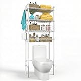 Mapleyard Over The Toilet Storage Shelf - 4-Tier Adjustable Metal Bathroom Organizer Shelves, Freestanding Space Saver with Basket & Paper Holder, Bathroom Storage Rack Above Toilet for Laundry, White