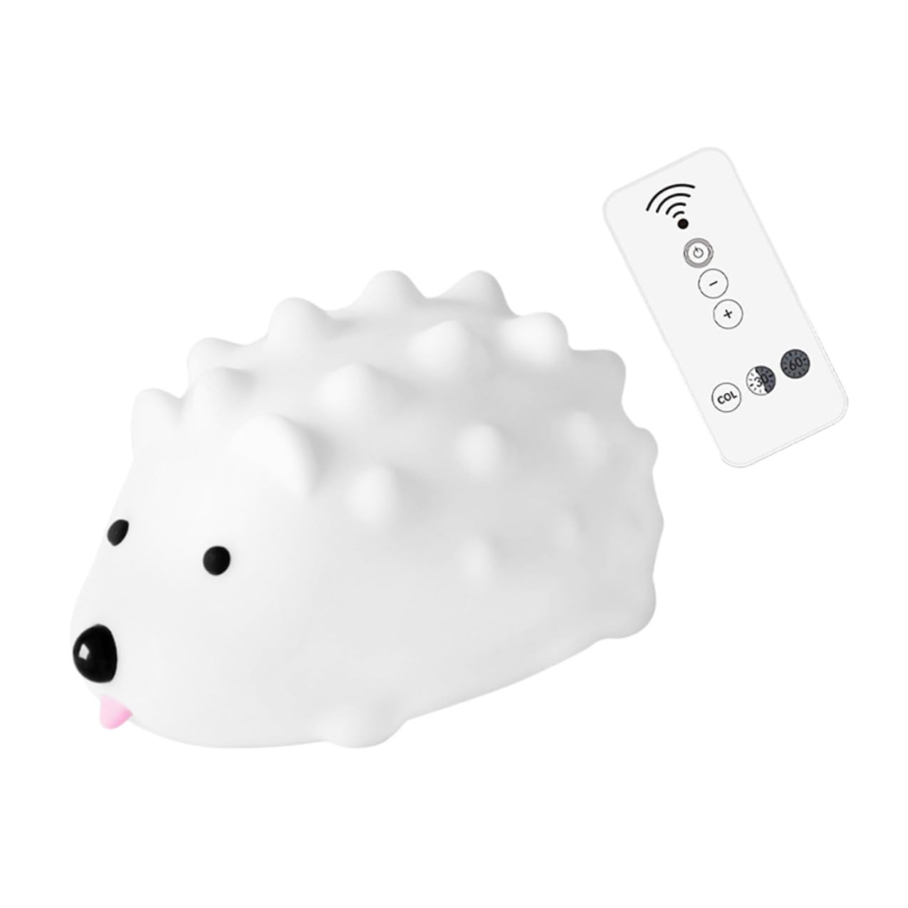 Anneome Luz de Noche Erizo de Silicona Color Claro LED y USB | Cable USB y Mando a Distancia, Diseño Regulable y Tacto Suave, Decoración de Mesa para Cafeterías