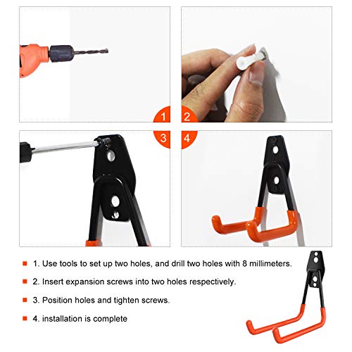 NOUVCOO 10 Pcs Heavy Duty Garage Storage Utility Hooks, Wall Mount Tool Holder Different Size Double U Hook with Anti-Slip Coating NC20