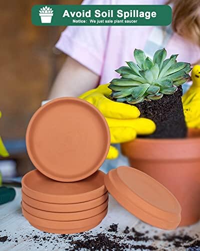 vensovo 10CM Small Terracotta Pot Plant Saucer - 6 pcs Small Round Plant Pot Saucers, Small Clay Plant Trays Perfect for 7.6CM 8.9CM 10CM Flower Pot with Drainage Hole and Great for Indoor or Outdoor