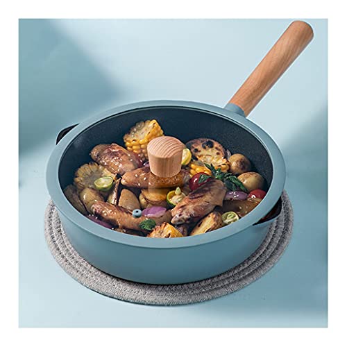 Liudan Sarté Pan para freír la sartén Antiadherente con la manija de Madera de Haya con la Tapa Fried Filete Huevos fritos (Amarillo/Azul) Sartén (Color : Blue)