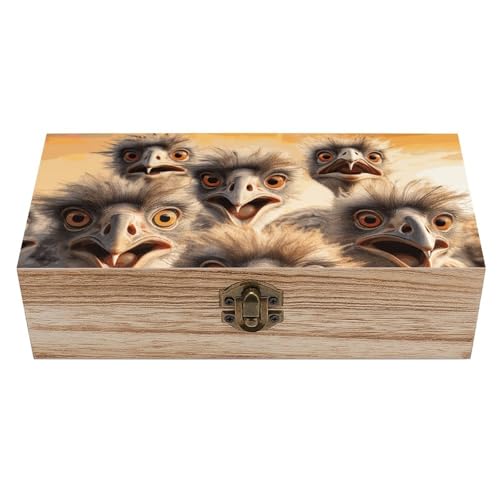 FekiLoot Caja de recuerdos de madera de avestruces, caja del tesoro de memoria, pequeño cofre del tesoro de madera, baúl decorativo para recuerdos, para manualidades y almacenamiento de fotos