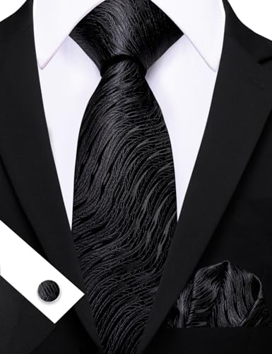 Image of Barry.Wang Man Stripe Ties Set Silk Woven Pocket Square Necktie Cufflinks Formal Party Business