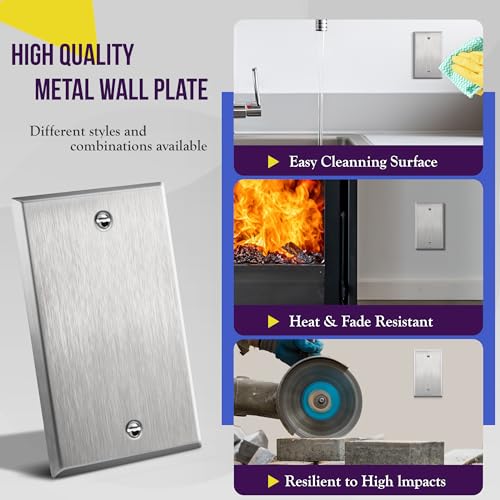 Enerlites 7701-10PCS Blank Device Metal Wall Plate, Stainless Steel Blank Outlet Covers thumb #3