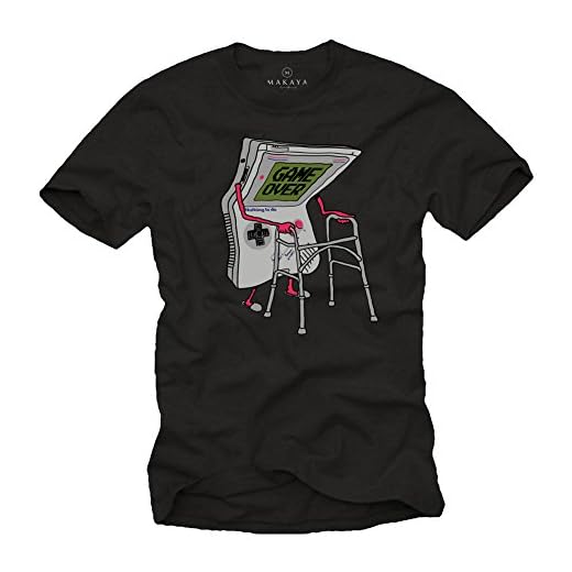 Camiseta Divertida Hombre - Game Over - Reglos Frikis - Vintage Controller T-Shirt Gamer Negro XXXL