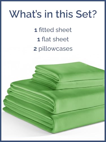 Image of Kids Full Size Bed Sheet Set - 4 Piece Kids Loft Bed Sheets - Solid Green Themed Bedding - Soft, Cute and Cozy - Breathable and Machine Washable - Bedding for Boys, Girls, Teens & Toddlers - Oeko-Tex