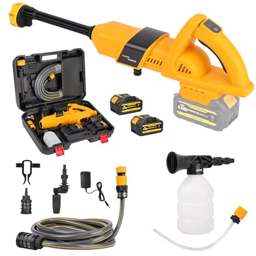 Idropulitrice a Batteria Portatile, Idropulitrice Alta Pressione con 2 Batterie 4000mAh, Ugello 6 in 1, 3 Livelli di Pressione, Getto Fino a 11m, Idropulitrice per Auto, Giardino, Terrazza, Esterni