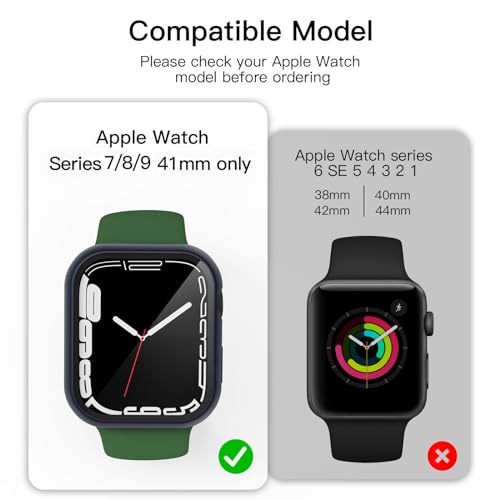 Image of VEMIGON Hard PC Case Compatible with Apple Watch Series 9, 8 and 7 41mm with 9H Tempered Glass Screen Protector, Full Coverage, Touch Sensitive, Ultra-Thin HD Bumper Protective Cover (41mm Dark Blue)