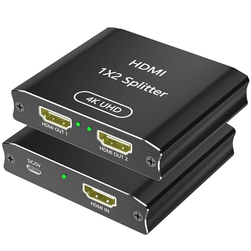HDMI Splitter 1 in 2 Out, 4K@30Hz, Dual Monitors, Aluminum HDMI Splitter Supports 3D & Full HD 1080P, HDTV Suitable for PS4/TV/projector/monitor