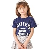 [ever closet] Tシャツ キッズ 子供 女の子 ガーリー 綿100％ [ ネイビー 120 ] ライン リボン スポーティー 春服 夏服 通園 通学 普段着 子供服 キッズ服 エバークローゼット