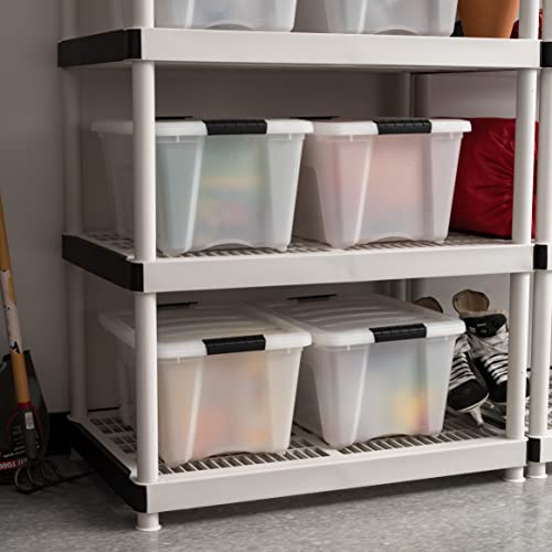 Image of IRIS USA 32 Qt Stackable Plastic Storage Bins with Lids, 4 Pack - BPA-Free, Made in USA - Discreet Organizing Solution, Latches, Durable Nestable Containers, Secure Pull Handle - Pearl