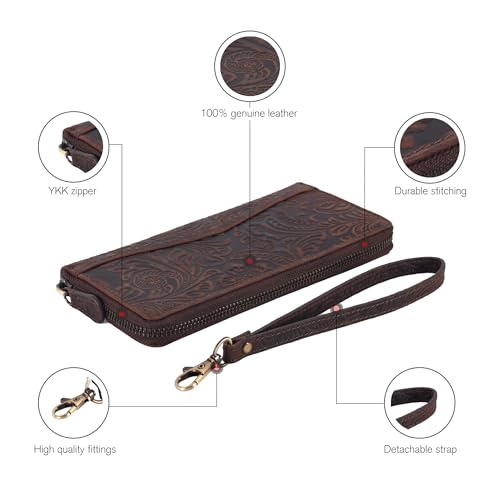 Oak Leathers Leather Wallet for Women - RFID Womens Wallet Clutch with 8 Credit Card Holder, Coin Pocket Vintage Brown Embossed3