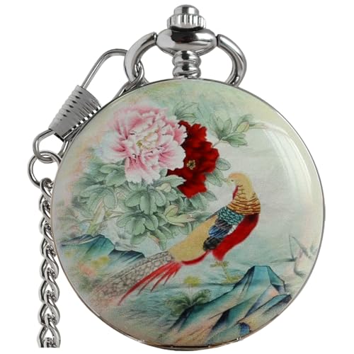 VIGOROSO Vintage Floral Bird Manual Mechanical Pocket Watch for Men