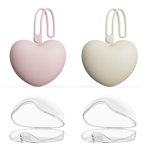Image of 4pcs Pacifier Holder Case Set, 2pcs Silicone Portable Pacifier Pouch and 2pcs Transparent Pacifier Storage Container, Cute Heart Shape Pacifier Storage Case for Newborn Baby（Pink+Khaki）