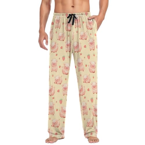 Men's Pajama Pants Strawberry Pig Cute Yellow Pajama Pants for Men PJs Bottoms Drawstring Pockets Sleep Lounge Pants S3