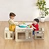 Kids activity table and 2 chairs set plastic furniture for toddler reading arts crafts montessori inspired playroom solution with storage for boys and girls  urban country home decor