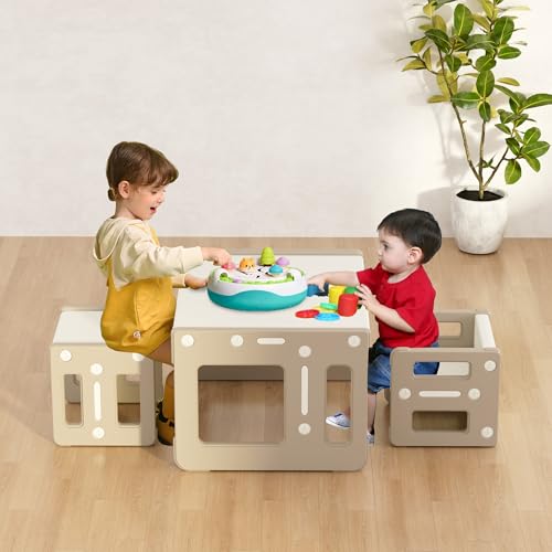 Kids Activity Table and 2 Chairs Set Plastic Furniture for Toddler Reading Arts Crafts Montessori Inspired Playroom Solution with Storage for Boys and Girls