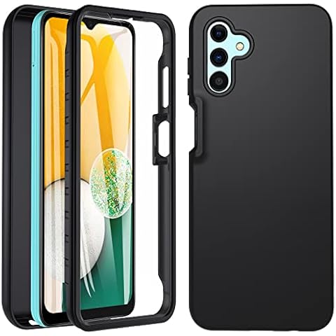 For Samsung Galaxy A13 5G Case, Samsung Galaxy A04s Case,360° Full Body Liquid Silikon Rugged Bumper Case with Built-in 9H Screen Protector,Shoockproof Cover Phone Case for Samsung A13 5G|A04s,Black Cover
