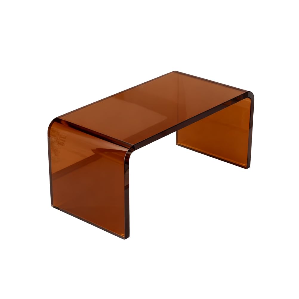 SXZenSpace Acrylic Riser Display Stand, Clear C-Shaped Coffee Side Table, Brown, 42.5 * 26.6 40cm | Versatile Floating Small Table for Cupcake, Collectibles Display, Retail Showcase, Decorati