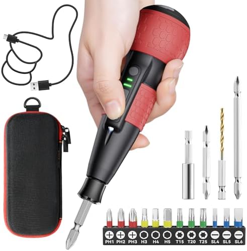 （03:30時点） Yacooda 電動ドライバー 小型 【2025新登場・高トルク・軸ブレなし】 電動6N.m 手動15N.m 強力 16点ビット付き 収納ケース付き USB-C充電式 高輝度LEDライト 軽量 DIY 操作簡単 女性/初心者対応 レッド