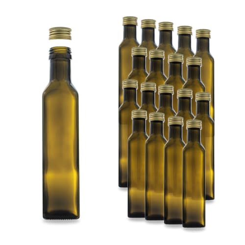 18 Marascaflaschen 0,25L, mit Schraubverschluss – Leere Glasflasche mit 100 – 500ml Volumen – geeignet als Saftflasche, oder zur Aufbewahrung von Dressings, 10FL30000254FL10, Braun, 250ml
